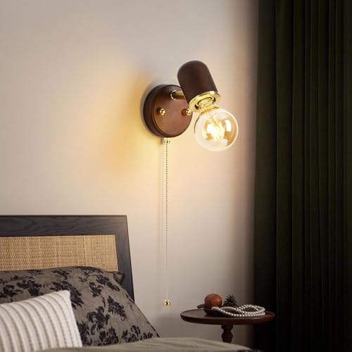 Aplique de pared vintage de madera con interruptor de cable y casquillo E27 para dormitorio 3