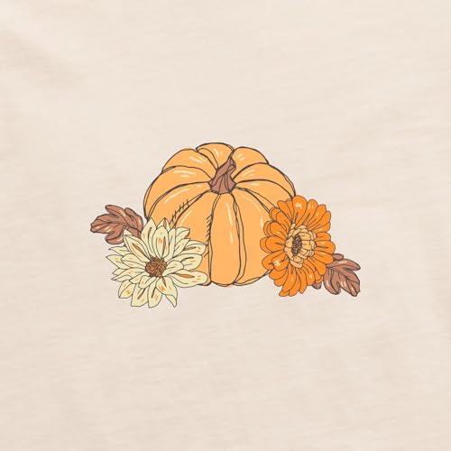 Life is Good. Women's Autumn Floral Pumpkins Long Sleeve Crusher Tee, Putty White2