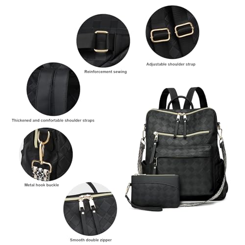 Image of Backpacks for Women Fashion PU Leather Bag Multipurpose Design Convertible Satchel Bag Travel Backpack Handbag and Purse 2Pcs