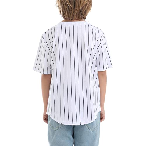 Mowbeat Boy's Baseball Button Down Jersey Kid's Short Sleeve Girls Hip Hop T Shirts Children's Sport Jersey Shirt Black #TOP2