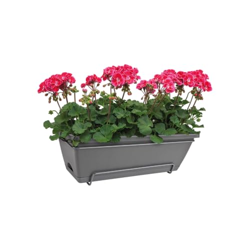 elho Barcelona Allin1 50 Balcony Planter - with Saucer and Hanging rack - 100% Recycled Plastic - Ø 49.5 x H 18.5 cm - Black/Anthracite - Image 7