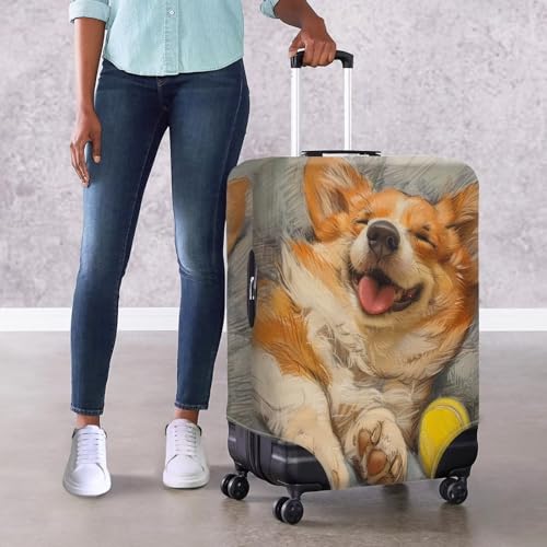 Corgi Dog Pattern Luggage Covers Cartoon Sleepy Puppy Painting Dustproof Anti-Scratch Suitcase Cover Fits 18-32 Inch for Trolley Baggage Hiking Holiday -M4