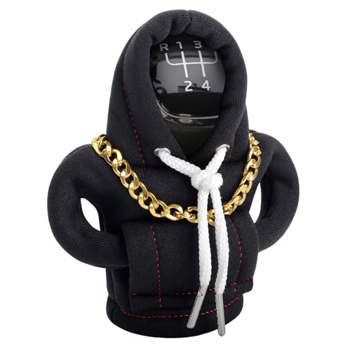 HIAHXC Funny Gear Shift Hoodie Cover, Car Shifter Knob Sweatshirt, Universal Stick Shift Cover for Car Gear Handle, Cute Automotive Interior Accessory Gift for Men & Women (Black)