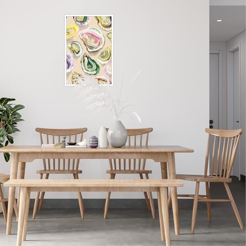 Image of Colorful Oyster Shell Poster Abstract Beachy Shell Canvas Wall Art Retro Summer Coastal Shell Picture Aesthetic Prints Painting For Home Living Room Kitchen Restaurant Wall Decor 12x16in Unframed