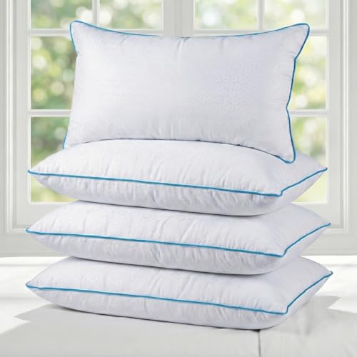 Image of AYKA Premium Microfiber Pillow for Sleeping | Super Soft & Fluffy Bed Pillow | 100% Virgin Microfiber Filling | Breathable | Ideal for All Sleeping Positions | 17x27 Inch | White | Pack of 4