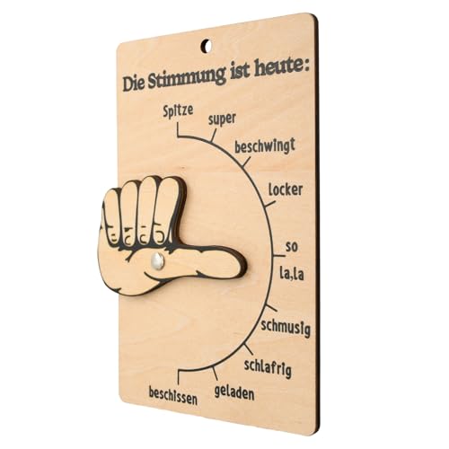 Stimmungsbarometer aus Holz Handgeschnitzt Einzigartige Schreibtischdekoration zur Stimmungsanzeige 17x11 cm - Für Büro Home Office & Eltern-Kind Interaktion