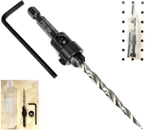 Image of FTG USA #10(3 /16 inch) Tapered Wood Countersink Drill Bit w / 3 /8 inch Collar & Case | Adjustable 3 /8 inch depth stop collar helps control hole depth. Includes sharp tapered countersink bit and storage case