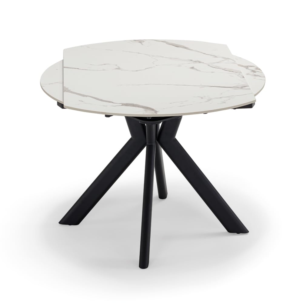 REDÒKASA Tavolo da pranzo ellittico allungabile 120x80 modello MAUI, con meccanismo di apertura automatico, design moderno per sala da pranzo, cucina e soggiorno (Marmo Calacatta Gold Lucido)