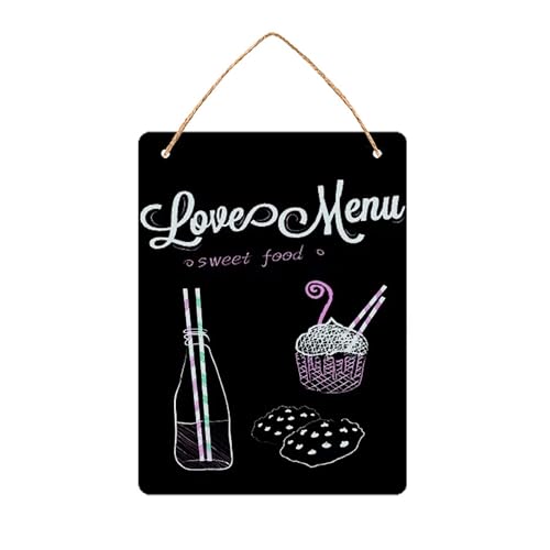 OHYER Sinais de ardósia apagável mini quadro de madeira com corda cânhamo quadro pequeno para pendurar quadro de mensagens de dupla face para casamento festas e restaurante (vertical, 17 x 23 cm)