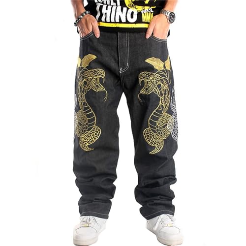 Men's Hip Hop Loose Fit Jeans for Dance and Skateboarding Embroidered Printed Workwear2