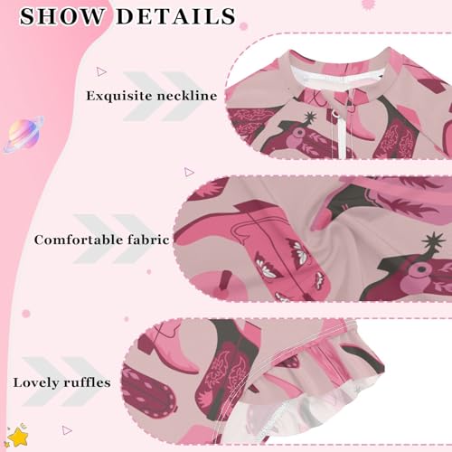 Girls Swimsuits Long Sleeve Bathing Suits Cowgirl Boots UPF 50+ Sun Protection Swimwear 3-12 Years3