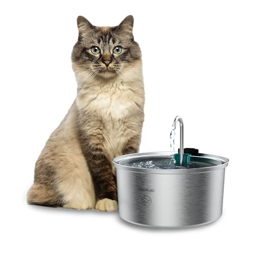 Cecotec Fuente para Gatos Automática Mascotas Pumba 3200 Refresh INOX. Capacidad de 3,2L, Acero Inoxidable, Filtro Alto Rendimiento, Silenciosa, Diseño de Cascada, IPX4, Fácil Limpieza