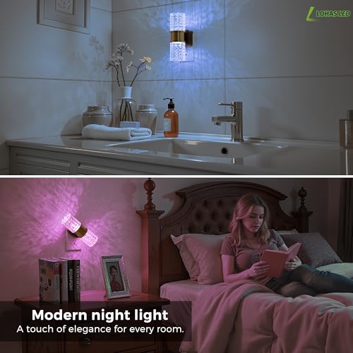 Image of L LOHAS LED Night Light, Night Lights Plug into Wall, 2 Pack 10-Color RGB Change Nightlights,10 /50 /100LM Adjustable Automatic Nightlights Plug in with Dusk to Dawn Sensor for Room Bathroom Hallway
