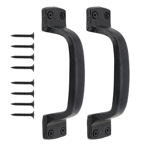 HOJLKLD Sliding Barn Door Handles Black, 2 Pack 7 Inch Heavy Duty Rustic Gate Handles Vintage Shed Door Pull Handle Fence Cabinet Full-Hand Grip Handle