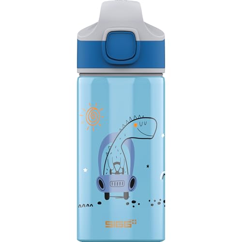 Sigg - Alu Trinkflasche Kinder - Miracle Dino - Mit Trinkhalm - Auslaufsicher - Federleicht - BPA-frei - Klimaneutral Zertifiziert - Schule & Sport - Blau mit Dinosaurier - 0,4L