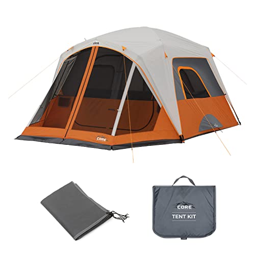 CORE 6 Person Straight Wall Cabin Tent with Screen Room with Footprint and Tent Kit