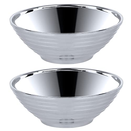 Buyer Star Silver Ramen Noodle Soup Bowl,2 PCS Double Layer 18/8 Stainless Steel Bowl(8 inch)