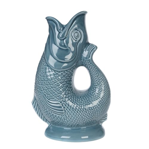 Gurgly Iconique Bleu Gris Glug Jug Grand 28 cm 1,4 L – Pichet à Eau de Poisson, Vase à Poisson Décoratif, Ornement, Carafe