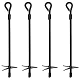 BISupply Ground Anchors, 15 Inch - 4pk Black Shed Anchor Kit Greenhouse Tie Down Ground Stakes with Drillable Eyebolt