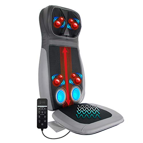 Daiwa Felicity Shogun Heated 3D Shiatsu Kneading & Tapping Back Neck Massage Seat Cushion for Chair Car with Vibration Memory Foam