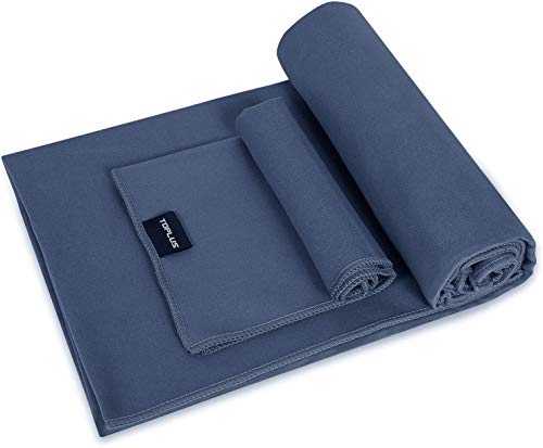 TOPLUS Yoga Towel - Sweat Absorbent Non-Slip Hot Yoga Towel + Hand Towel 2in1 Set, Microfiber, Super Soft, Best Yoga Mat Towel for Bikram Hot Yoga, Pilates, with Carry Bag