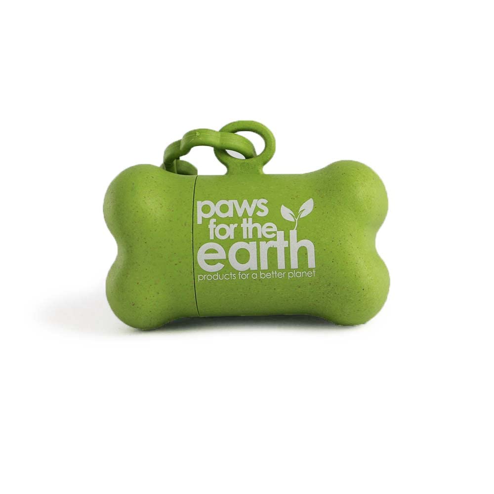 Ancol Paws For The Earth Plastic Free Dog Poop Bag Dispenser - Green - 12 Compostable Vegetable Extract Bags - Home Compostable and Eco Friendly