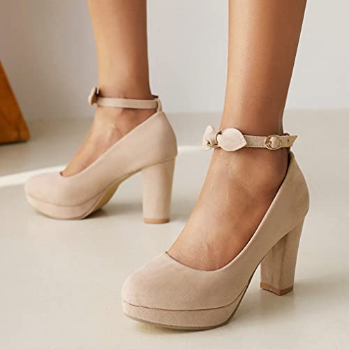 Meefit Women Ankle Strap Platform Pumps Block High Heels Closed Toe Pumps3