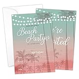 HOUSPEAK Beach Birthday Fill-in Invitations Cards with Envelopes (20 Count)，Summer Beach Birthday Party Supplies Decorations, Birthday invites for Boys/Girls - A48