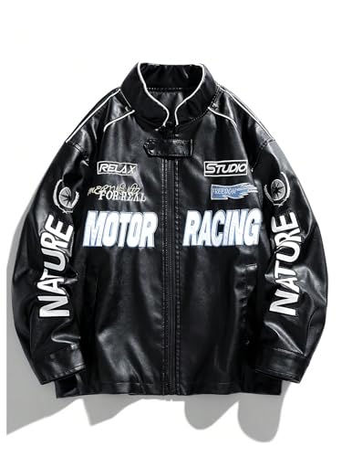 SOLY HUX Women's Faux Leather Motorcycle Jacket Y2k Racing Graphic Bomber Jackets Coat Streetwear2