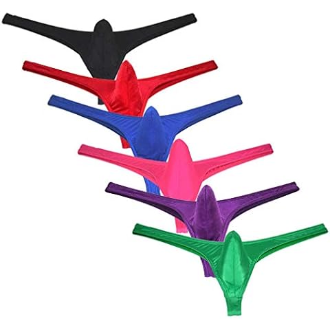 JAXFSTK Sexy Men's Shiny Ice Silk G-String Underwear Male Bulge Pouch Thong Soft T-Back Bottoms Tangas 6-Pack Large Cover