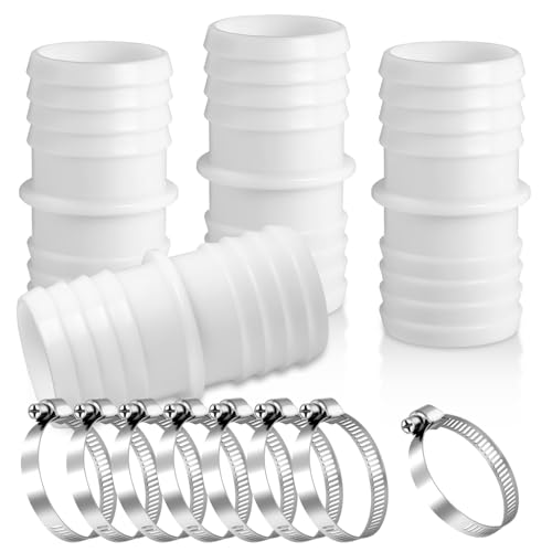 NUTKIT 4Pcs Pool Hose Connector, Hosepipe Connectors and Fittings, 32 to 38 mm Hose Quick Connector With 8 Metal Clamps, Hose Pipe Connector for Washing Machine Pool Vacuum Cleaner Adapter (White)