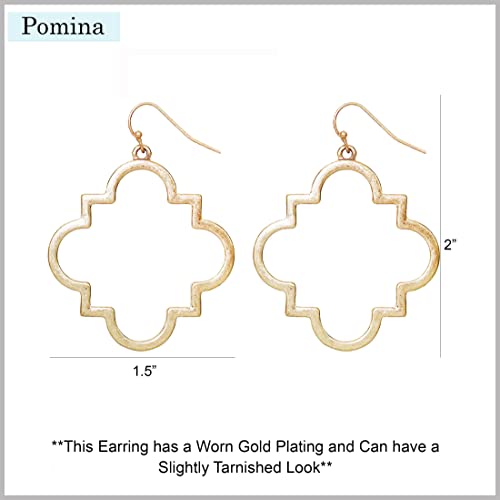 POMINA Quatrefoil Clover Gold Dangle Drop Earrings Gold Silver Two Tone Textured Trendy Fashion Earrings for Women 5