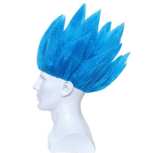 Gvhntk Anger Wig Flame Fire Wig Short Blue Wigs with Cap Spiked Spiky Fun Flame Shape Wigs Unisex Costume Outfit for Halloween Cosplay Party