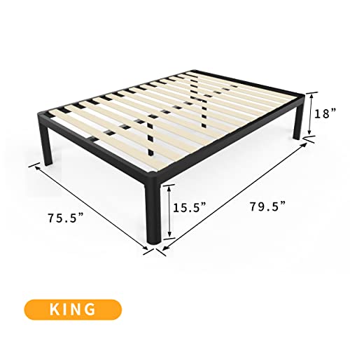 MAF Metal 18 Inch King Platform Bed Frame with Anti-Collision Round Legs, Black 3500 Lbs Heavy Duty Bed Frame with Wood Slats, No Box Spring Needed, Easy Assembly - Thumbnail 3