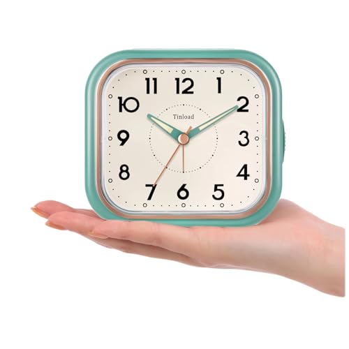Image of Tinload 4.3 inch Vintage Retro Analog Alarm Clock, Super Silent Non Ticking Clock with Manual Light, Snooze, Battery Operated, Simply Design, for Living Room, Bedroom, Bedside, Desk(Green)