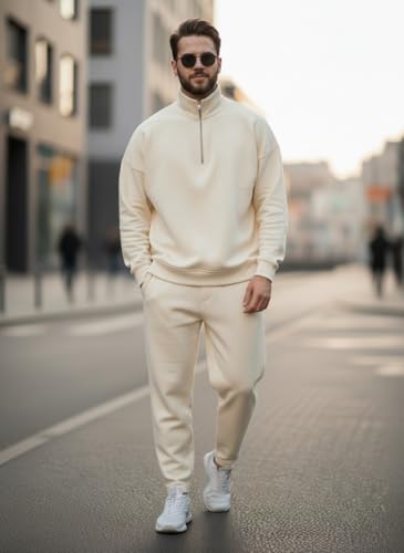 Image of Mack Jonney Solid Half Zipper Track Suit for men | Co-ord Set | Warm Fleece Tracksuit Set | Full Sleeve Sweatshirt