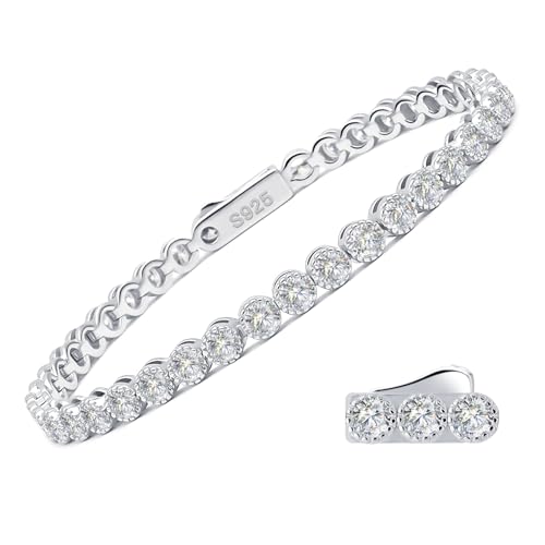 Moissanite Tennis Bracelet Chain for Women - 925 Sterling Silver 3mm White Gold Plated D Color VVS1 Lab-Grown Diamond Jewelry Bracelets Luxury Gifts for Womens Wife Mom on Anniversary Wedding Birthday