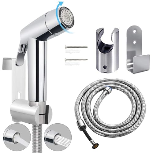 Douchette Bidet Toilette Salle de Bain avec Tuyau à Ressort Kit de Support Mural Closestool, Repose-Pouf, Fleur d'Eau Chiffon de Nettoyage du Sol, Couche pour Hygiène Salle de Bains