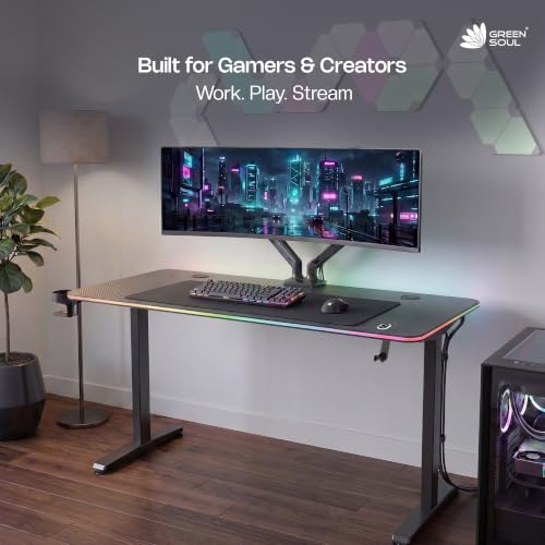 Image of Green Soul Blaze X Smart Gaming Table | 18mm Thick Top | Full Frame RGB | Headphone Hook & Cup Holder | Computer Table, Workstation, Home Office Desk| 1 Year Warranty | (Black,1200 x 600 Top)