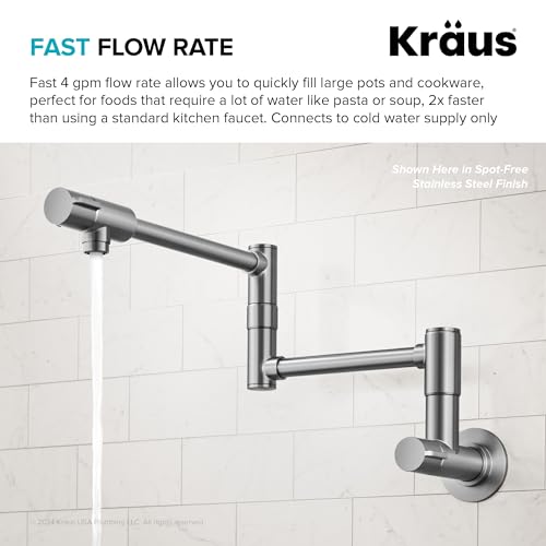 KRAUS Bolden 2 Handle Pot Filler Faucet with Retractable Arm, Wall Mount Kitchen Faucet, Pot Filler for Over Stove in Matte Black, KPF-5003MB by Kraus - Image 8