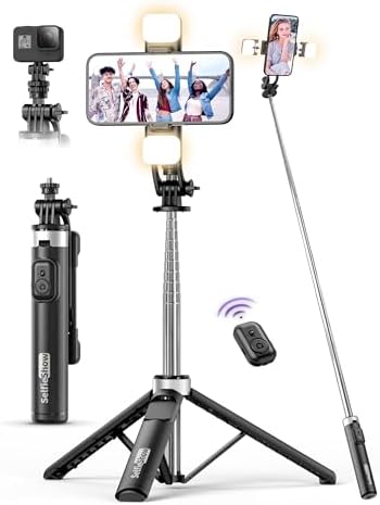 Selfie Stick Tripod with 2 Lights, Tripod for Mobile Phone 135 cm...