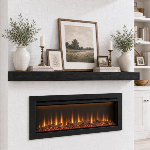 QianYong 72 Inch Solid Wood Fireplace Mantel Shelf, Matte Black