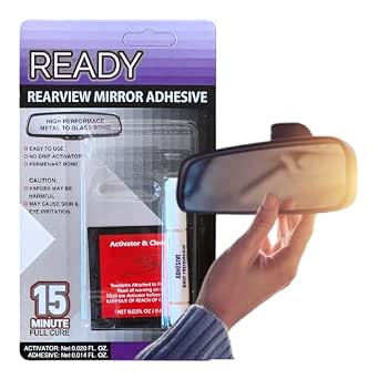 Ready Rearview Mirror Superior Bond Adhesive, Fast Easy Installation, 15min Full Cure, Durable Long Lasting Metal & Glass Bond for All Season Weather