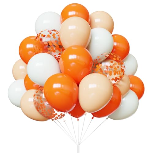 Image of Orange Balloons, 67pcs 12 Inch Sand White and Orange Confetti Balloons for Birthday, Baby Shower, Halloween Party Decorations