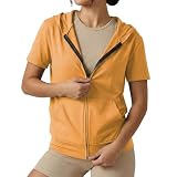 GIVON Short Sleeve Zip Up Hoodies for Women Lightweight Thin Cotton Hooded Sweatshirt with Double Zipper / DCF356-ORANGE-M