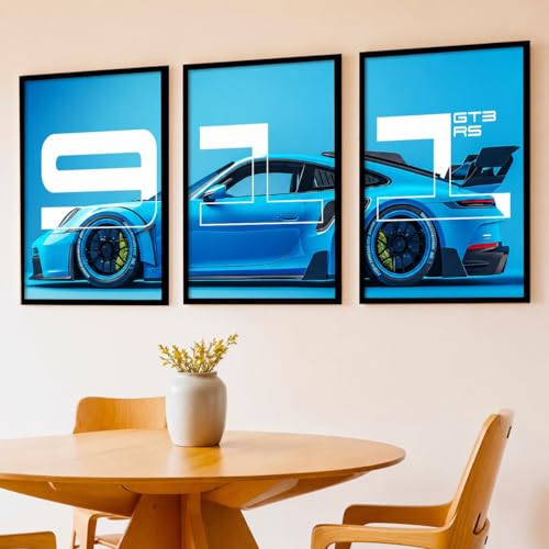 Image of HOMESY Sports Cars Framed Posters Gift Items for Boys Room | Wall Decoration for Bedroom Living Room Office Gaming Room Decor | Sports Cars Poster with Frame for Wall Decor Set Of 3 Size (10x13 inch, BLACK)