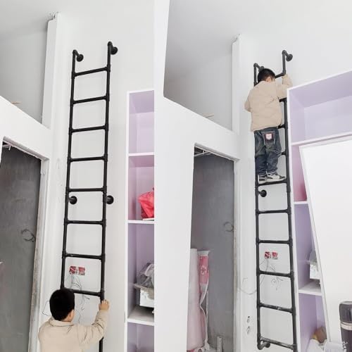 Wall-Mounted Metal Ladder for Home, Loft, Dorm Bed, Emergency Escape, Space-Saving Design, Sturdy Construction, Easy Installation, Safety First