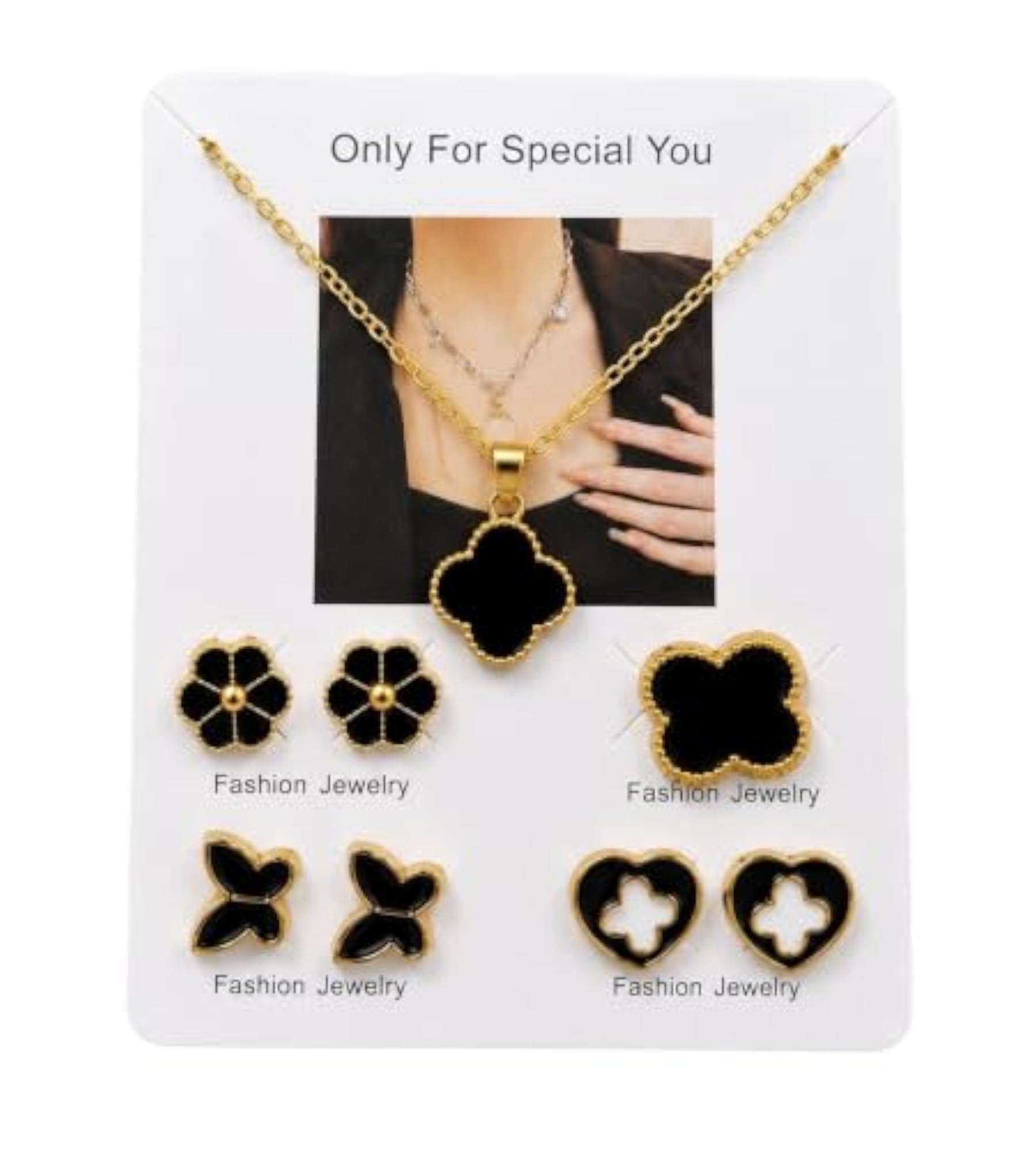 Black Jewellery Combo Set, Necklace, Earrings, and Ring