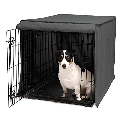 Friends Forever Metal Dog Crate Cover 30 inch, Wire Dog Kennel Cover w/Light Blocking Protective Curtain, Dog Cage Cover w/Roller Shades, Machine Washable, Trucker Black Cover
