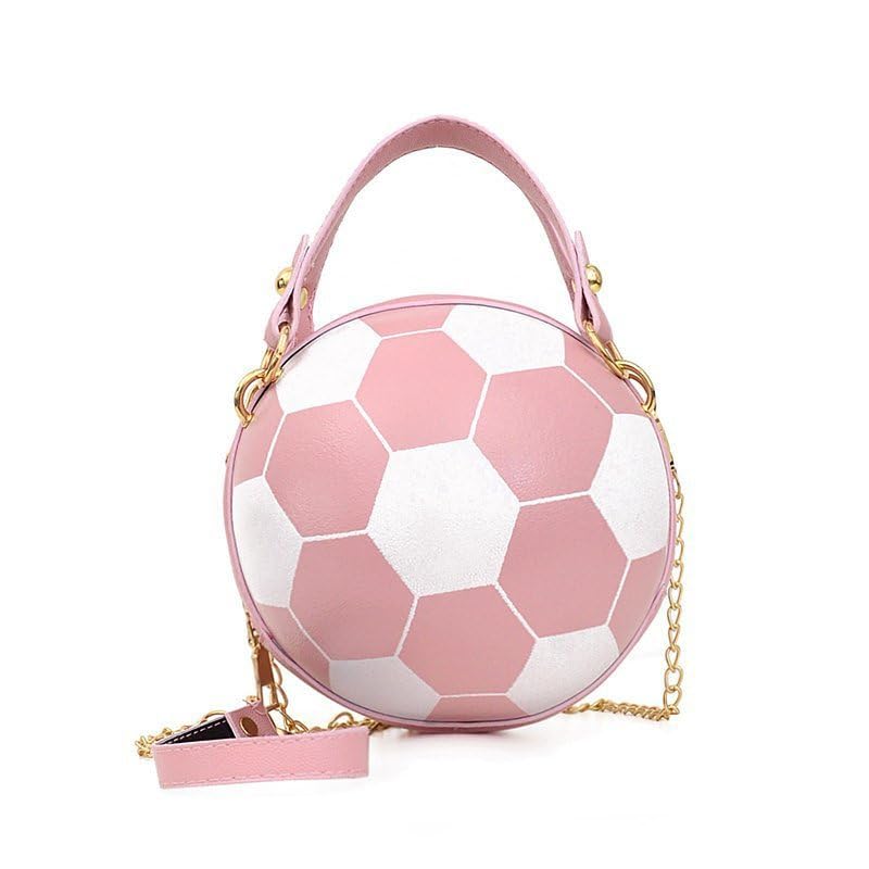 Football Purses for Women, Chain Shoulder & Crossbody Bag, Shaped Round PU Leather Personality Soccer Mom Bag (Pink 1)